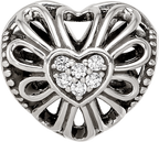 Sterling Silver Reflections Antiqued CZ Heart Bead