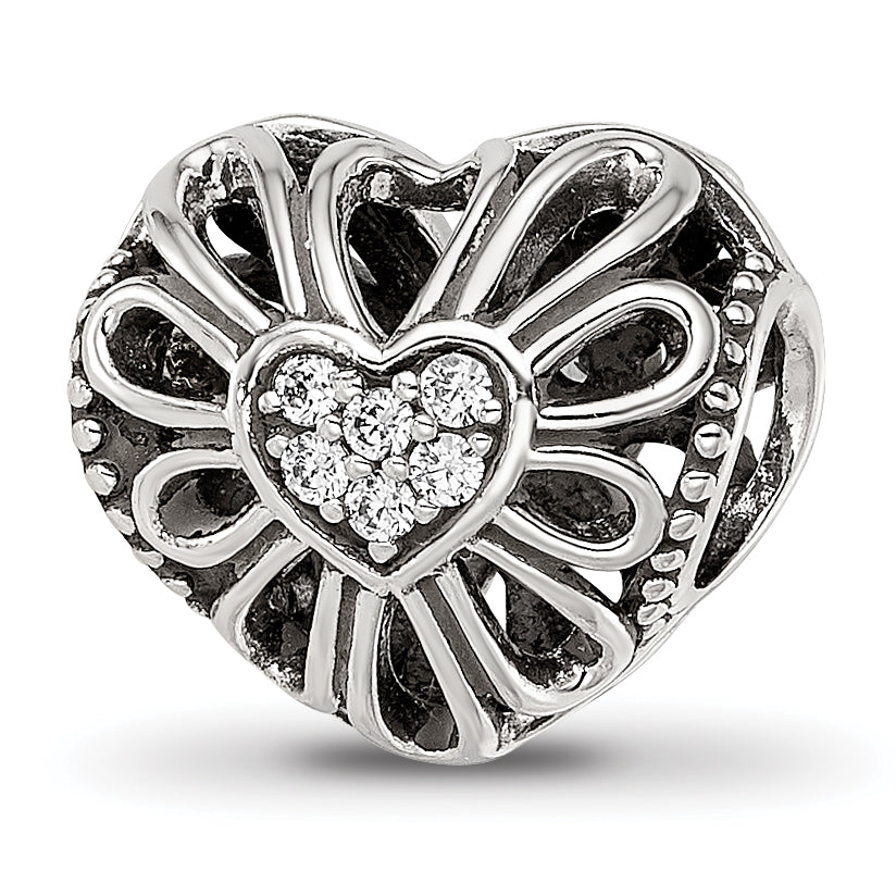 Sterling Silver Reflections Antiqued CZ Heart Bead Main image