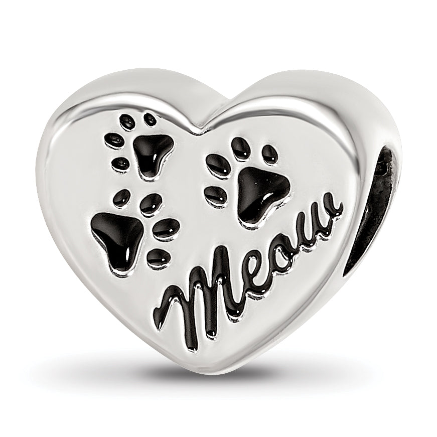 Sterling Silver Reflections Enamel Meow Paw Print Heart Bead Main image