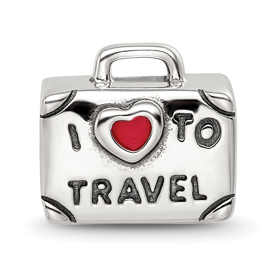 Sterling Silver Reflections Antiqued Enamel I Heart To Travel Suitcase Bead