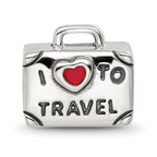 Sterling Silver Reflections Antiqued Enamel I Heart To Travel Suitcase Bead