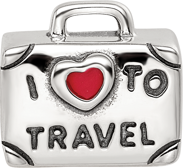 Sterling Silver Reflections Antiqued Enamel I Heart To Travel Suitcase Bead