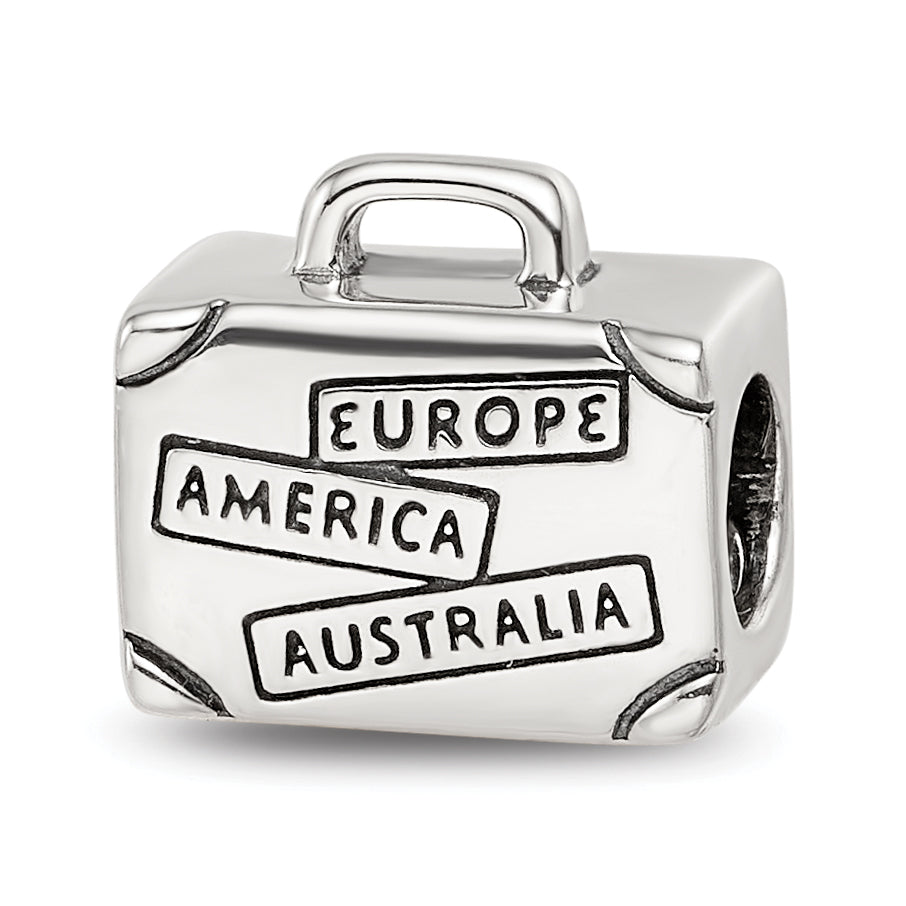 Sterling Silver Reflections Antiqued Enamel I Heart To Travel Suitcase Bead