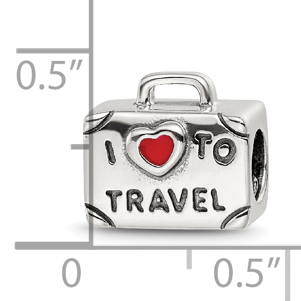 Sterling Silver Reflections Antiqued Enamel I Heart To Travel Suitcase Bead