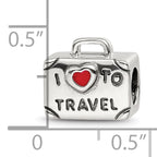 Sterling Silver Reflections Antiqued Enamel I Heart To Travel Suitcase Bead