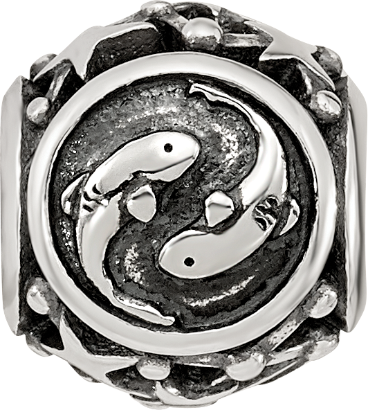 Sterling Silver Reflections Antiqued Zodiac Pisces Bead