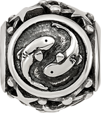 Sterling Silver Reflections Antiqued Zodiac Pisces Bead