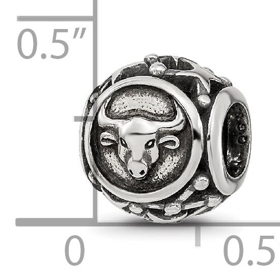 Sterling Silver Reflections Antiqued Zodiac Taurus Bead