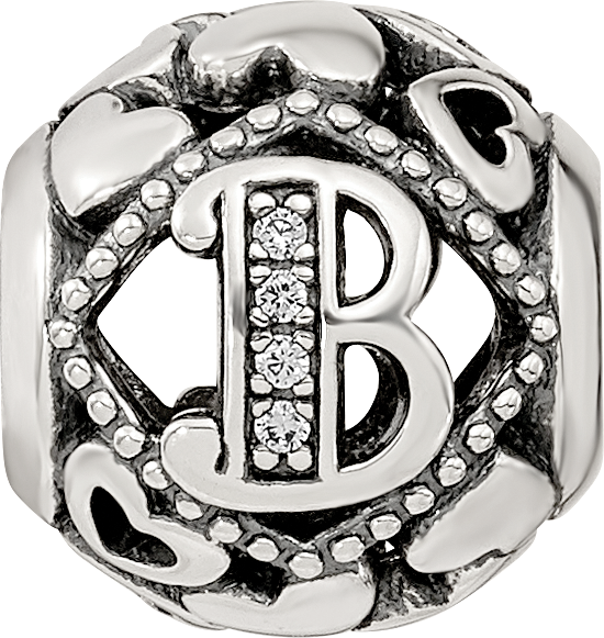 Sterling Silver Reflections CZ Letter B Bead