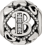 Sterling Silver Reflections CZ Letter B Bead