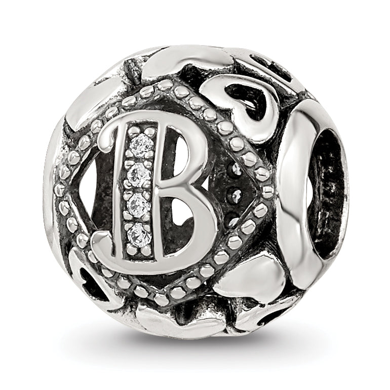 Sterling Silver Reflections CZ Letter B Bead Main image