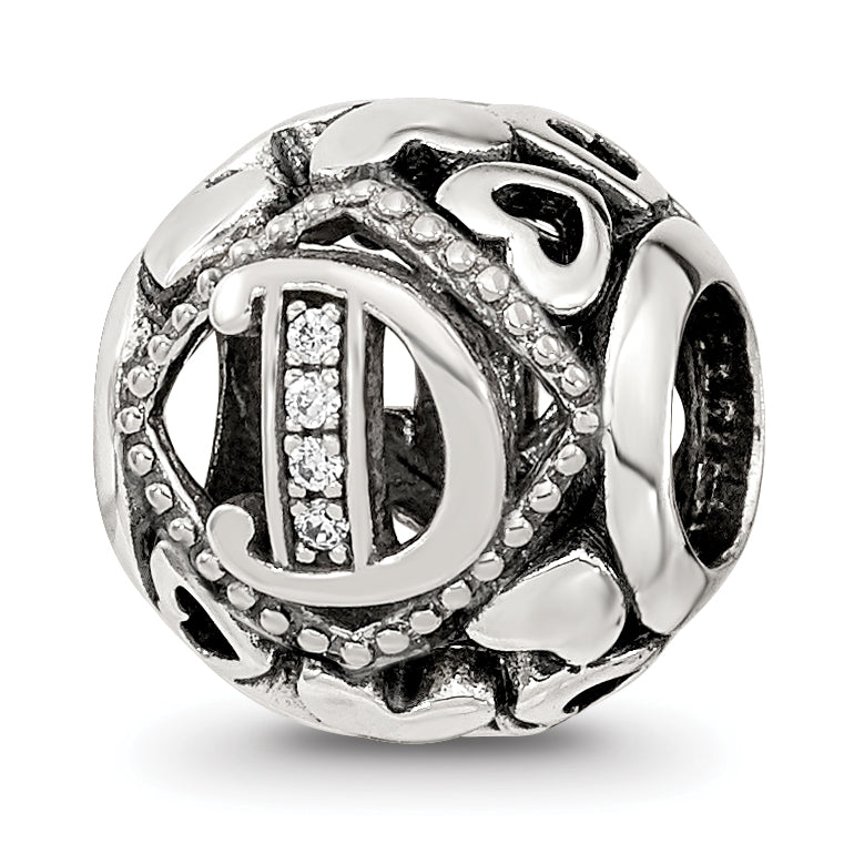 Sterling Silver Reflections CZ Letter D Bead Main image