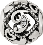 Sterling Silver Reflections CZ Letter F Bead