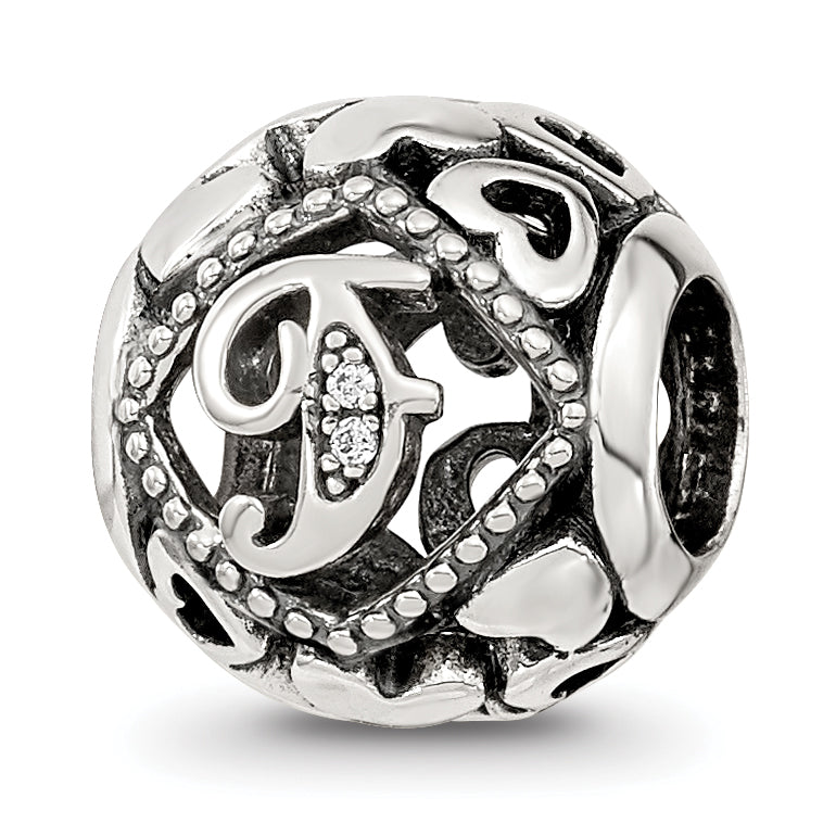 Sterling Silver Reflections CZ Letter F Bead Main image