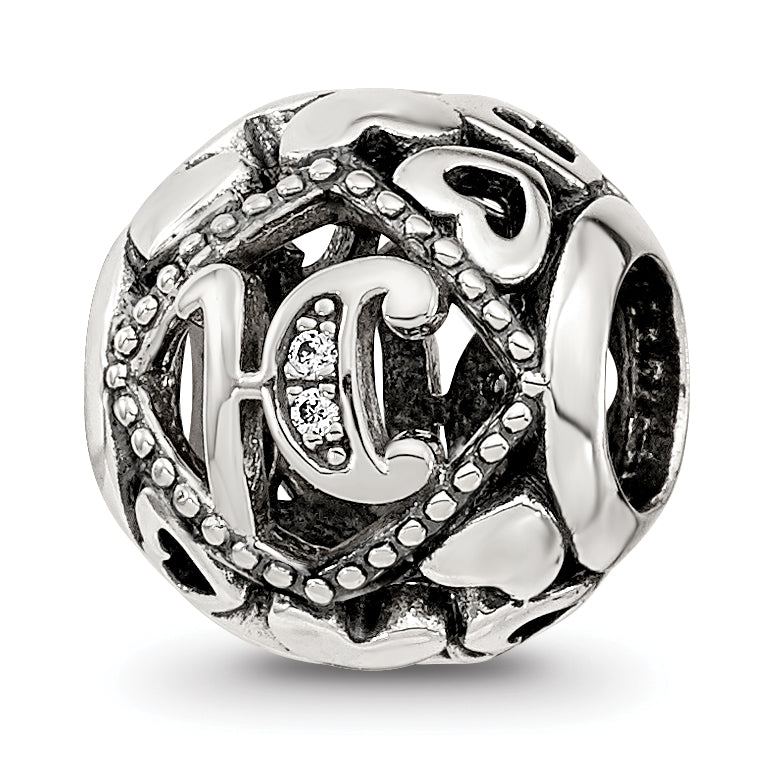Sterling Silver Reflections CZ Letter H Bead Main image