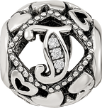Sterling Silver Reflections CZ Letter T Bead