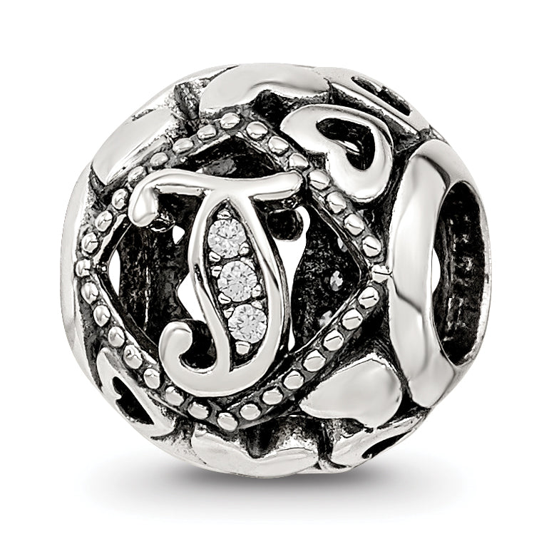 Sterling Silver Reflections CZ Letter T Bead Main image