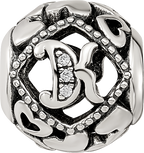 Sterling Silver Reflections CZ Letter K Bead