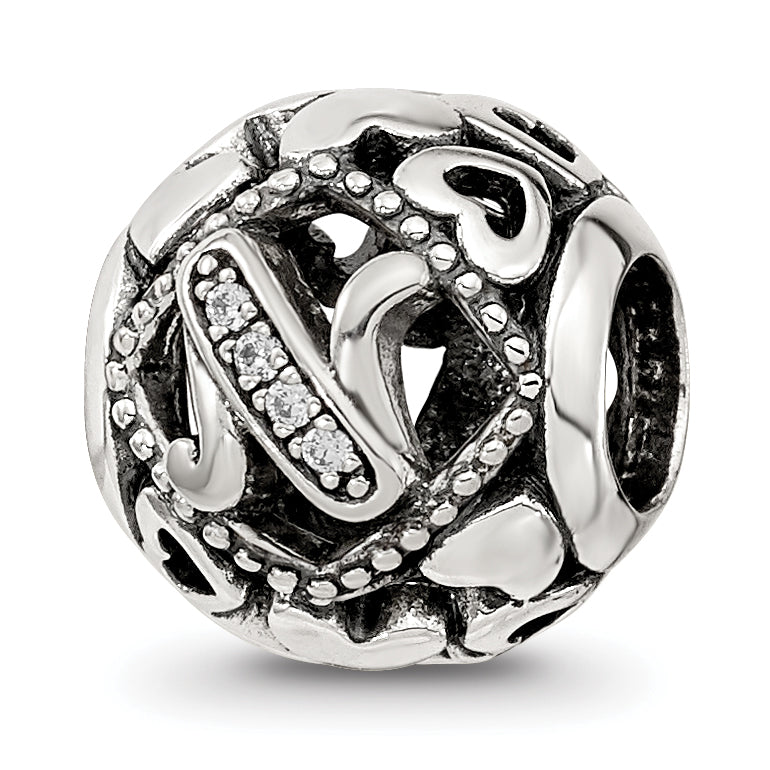 Sterling Silver Reflections CZ Letter N Bead Main image