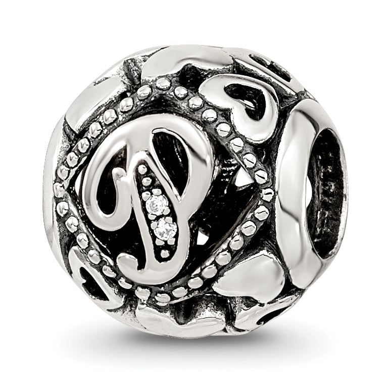 Sterling Silver Reflections CZ Letter P Bead Main image