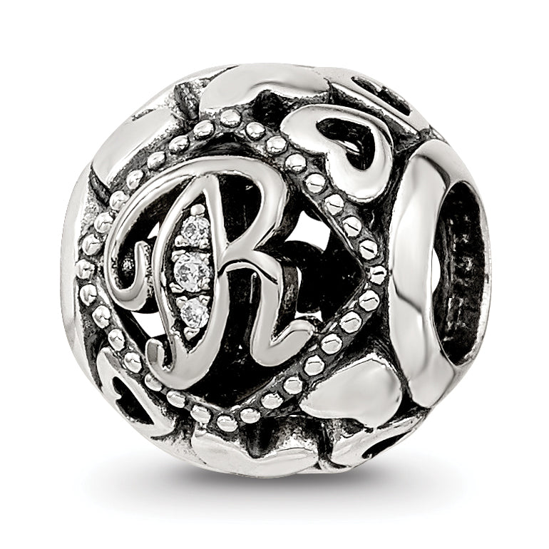 Sterling Silver Reflections CZ Letter R Bead Main image