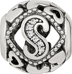Sterling Silver Reflections CZ Letter S Bead