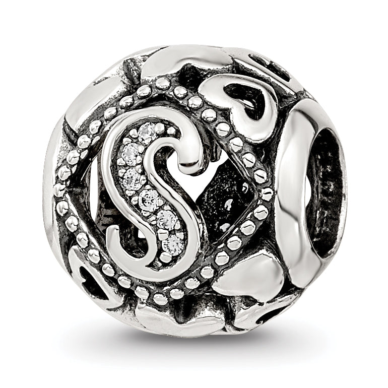 Sterling Silver Reflections CZ Letter S Bead Main image
