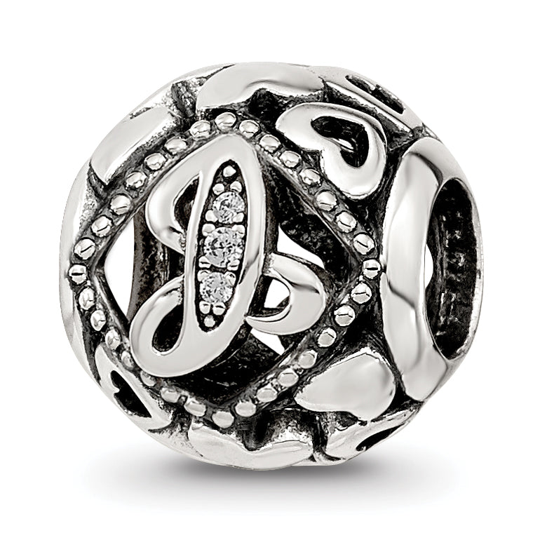 Sterling Silver Reflections CZ Letter J Bead Main image