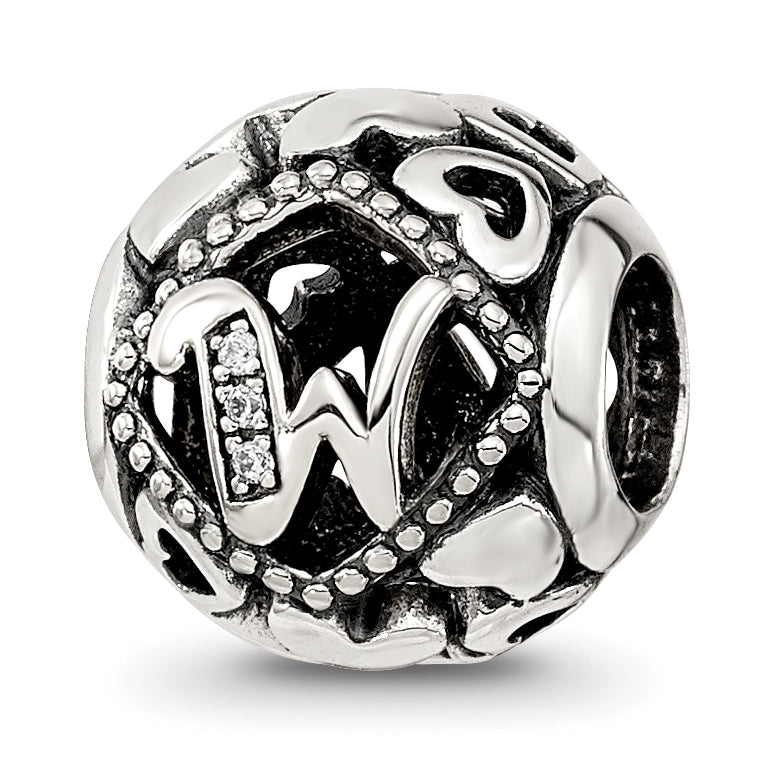 Sterling Silver Reflections CZ Letter W Bead Main image