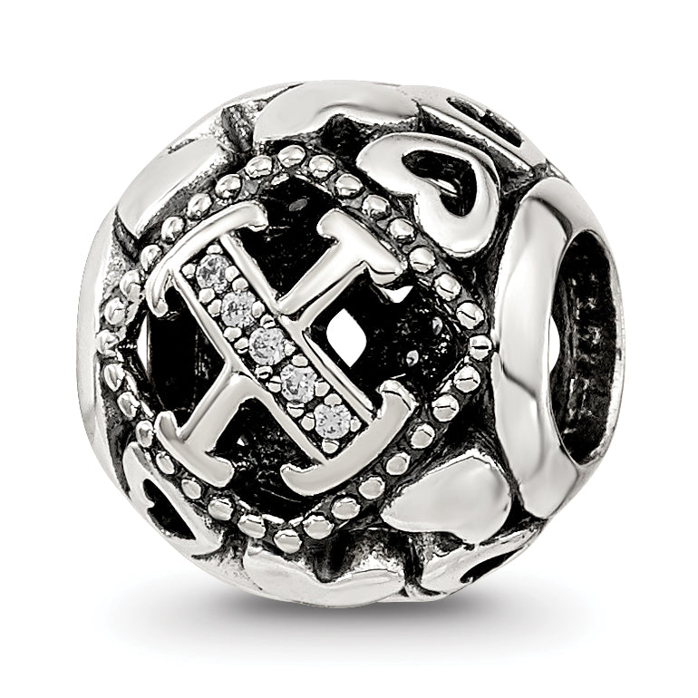 Sterling Silver Reflections CZ Letter X Bead Main image