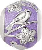 Sterling Silver Reflections Rhodium-plated Enamel CZ Spring Theme Bead