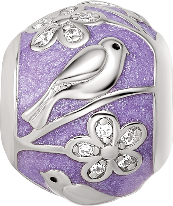 Sterling Silver Reflections Rhodium-plated Enamel CZ Spring Theme Bead