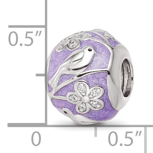 Sterling Silver Reflections Rhodium-plated Enamel CZ Spring Theme Bead
