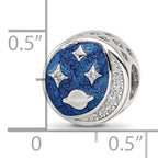 Sterling Silver Reflections Rhod-plated Enamel CZ Night Time Bead