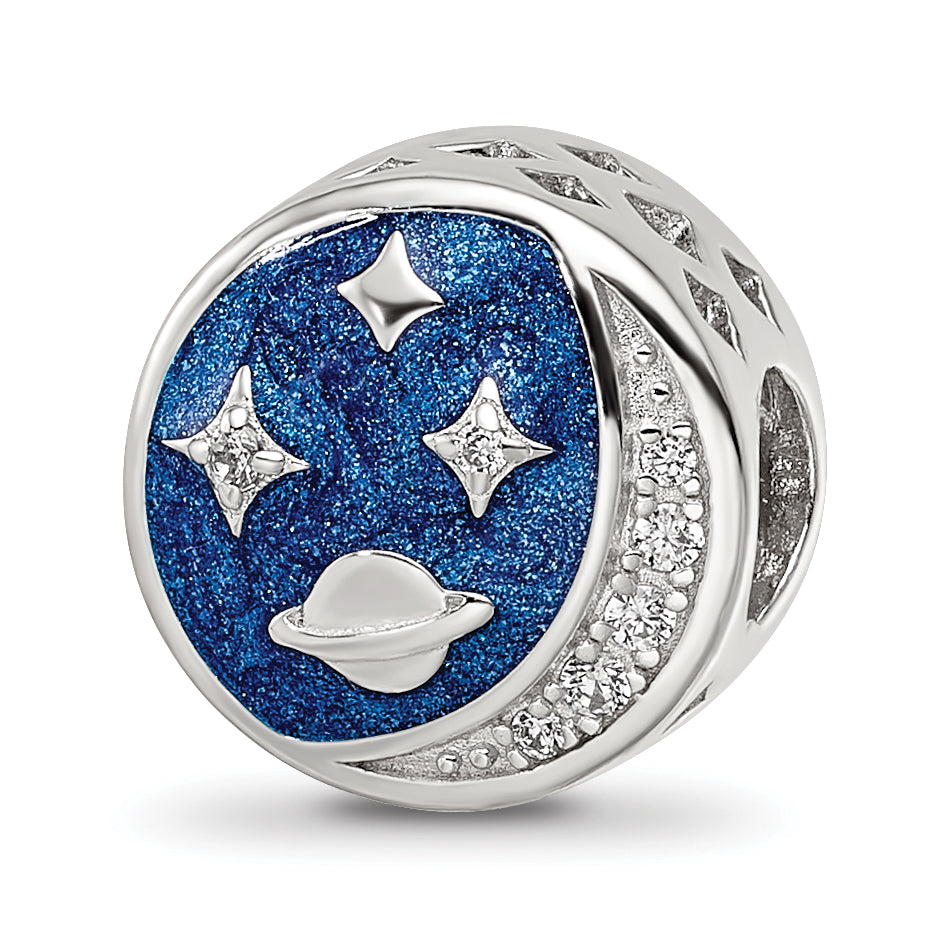 Sterling Silver Reflections Rhod-plated Enamel CZ Night Time Bead Main image
