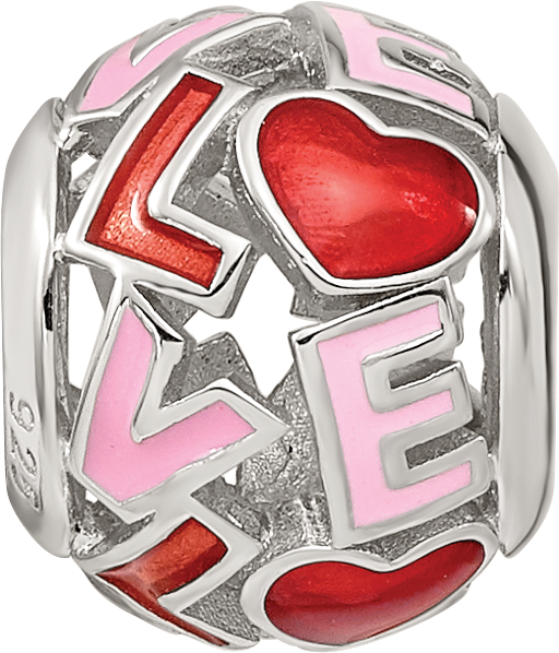 Sterling Silver Reflections Rhodium-plated Enameled Love Bead