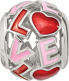 Sterling Silver Reflections Rhodium-plated Enameled Love Bead