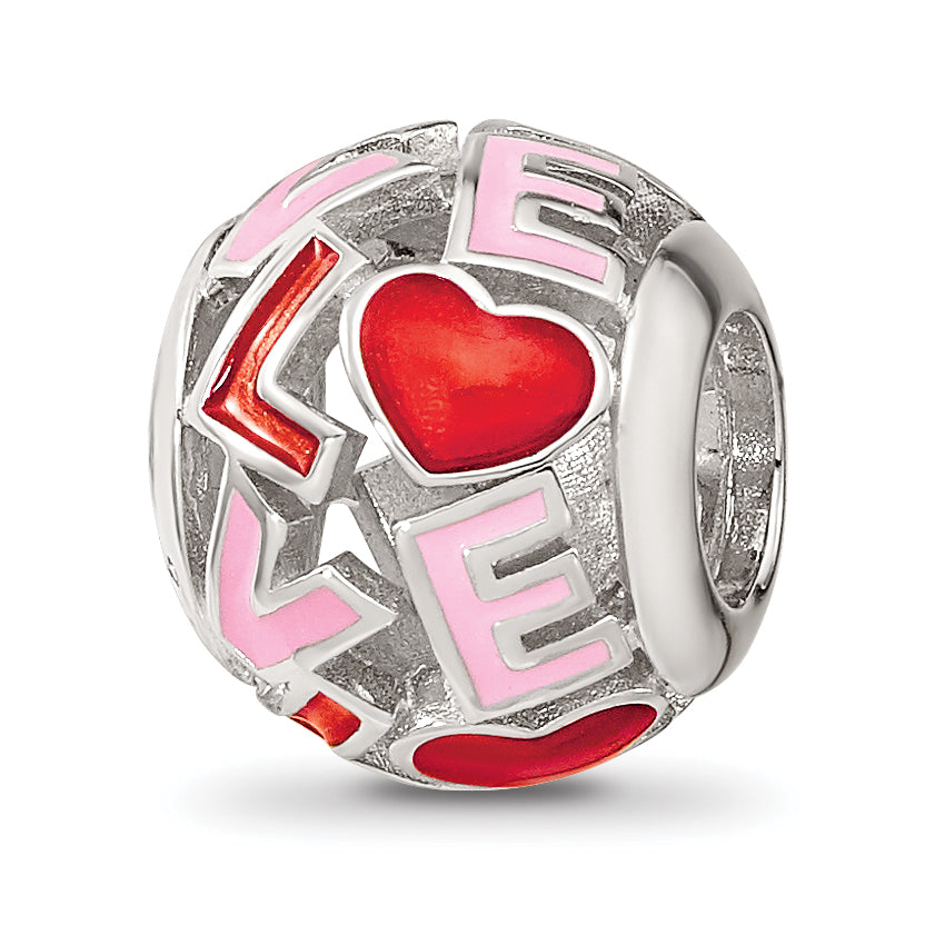Sterling Silver Reflections Rhodium-plated Enameled Love Bead