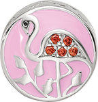 Sterling Silver Reflections Rhodium-plated Enamel CZ Flamingo Bead