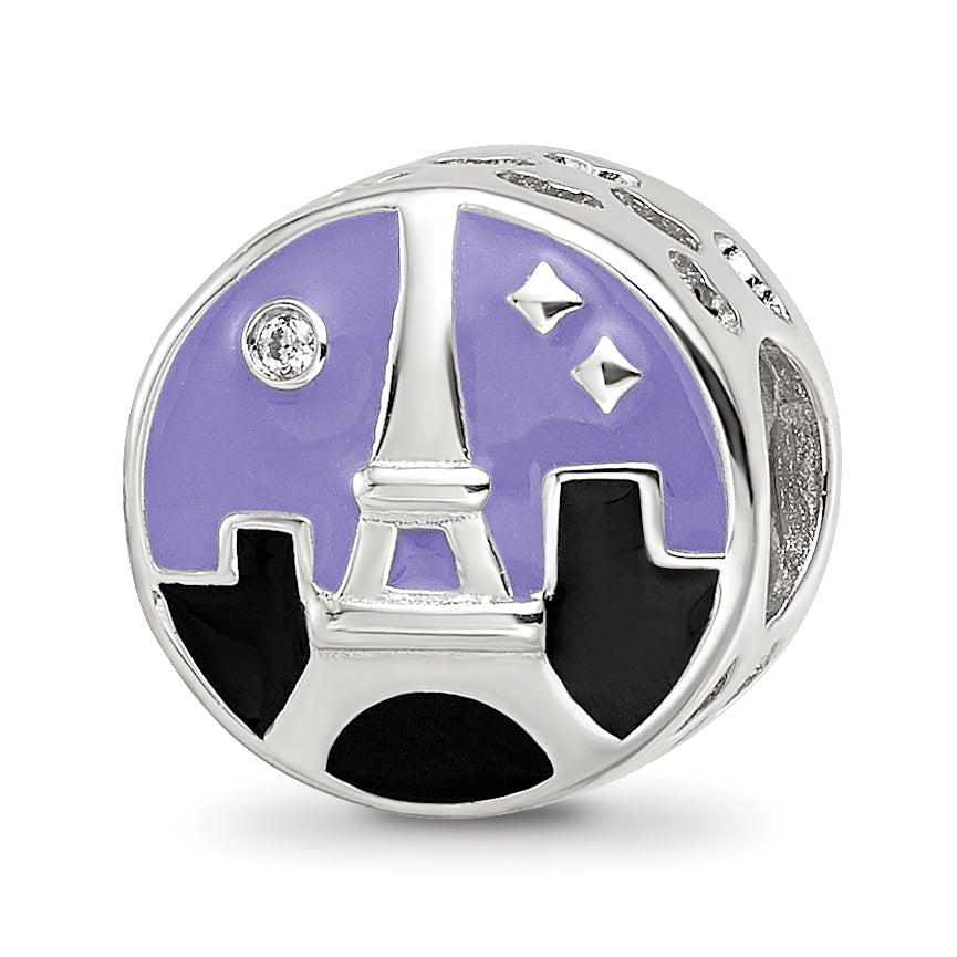 Sterling Silver Reflections Rhodium-plated CZ Eiffel Tower Scene Bead Main image