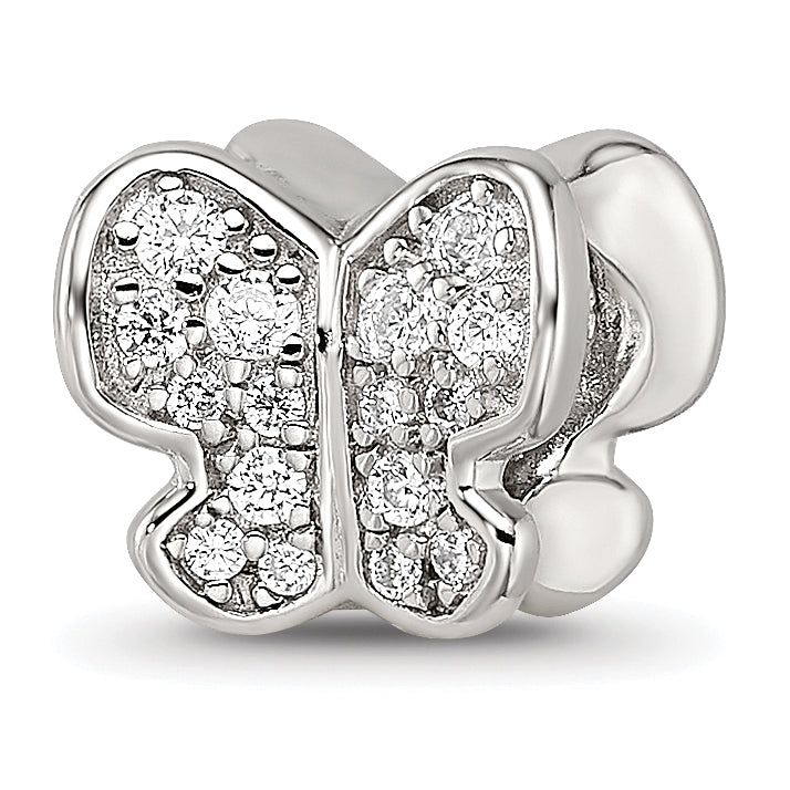 Sterling Silver Reflections Rhodium-plated Enamel CZ Butterfly Bead Main image