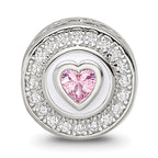 Sterling Silver Reflections Rhodium-plated Enamel CZ Round Heart Bead