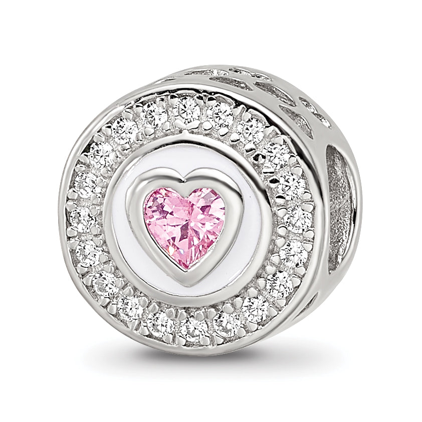 Sterling Silver Reflections Rhodium-plated Enamel CZ Round Heart Bead Main image