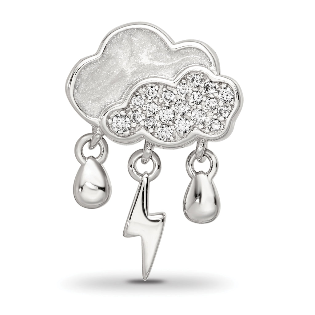 Sterling Silver Reflections Rhod-plated CZ Enamel Storm Cloud Bead