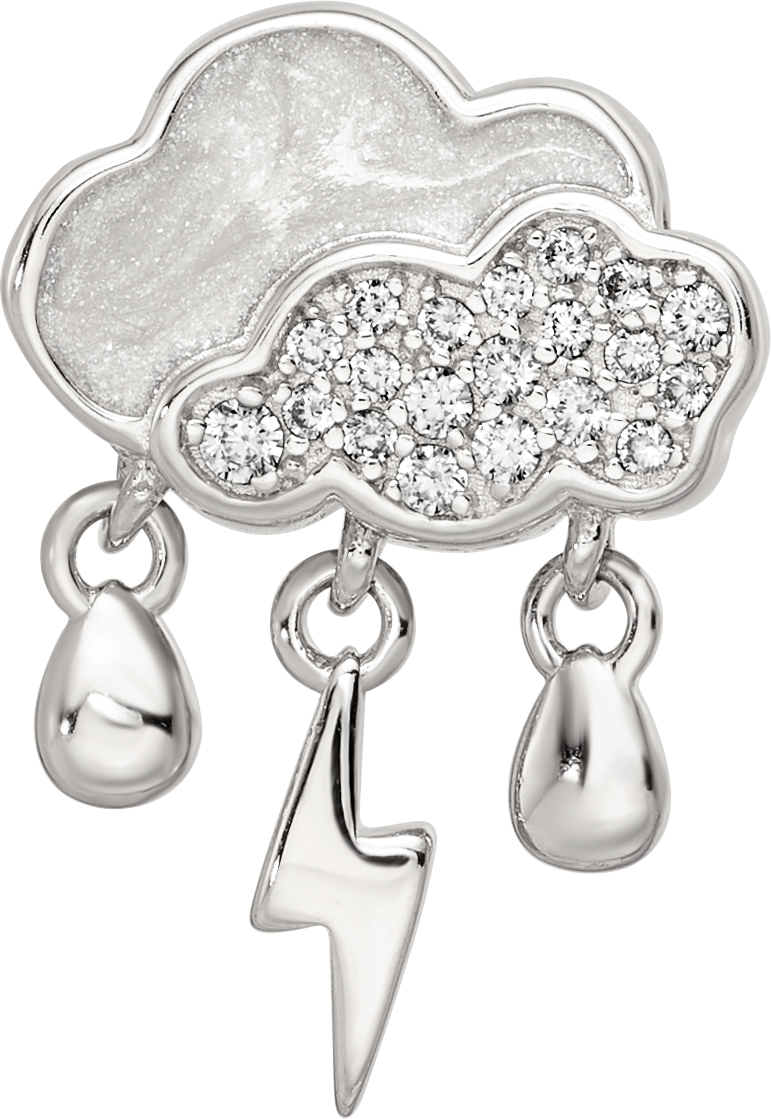 Sterling Silver Reflections Rhod-plated CZ Enamel Storm Cloud Bead