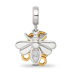 SS Reflections Rh-plated Goldplated CZ Honeycomb Bee 2-piece Dangle Bead