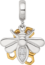 SS Reflections Rh-plated Goldplated CZ Honeycomb Bee 2-piece Dangle Bead