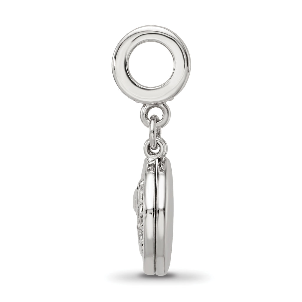 SS Reflections Rhod-plated CZ Enamel Bird/Flower 2-piece Dangle Bead