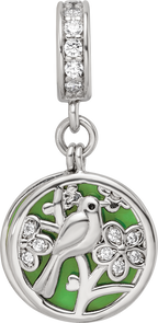 SS Reflections Rhod-plated CZ Enamel Bird/Flower 2-piece Dangle Bead