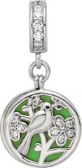 SS Reflections Rhod-plated CZ Enamel Bird/Flower 2-piece Dangle Bead